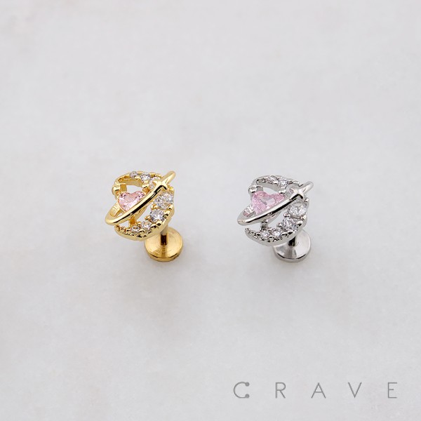 CZ HEART PLANET MULTI CZ MOON THREADLESS (PUSH IN) 316L SURGICAL STEEL LABRET SET